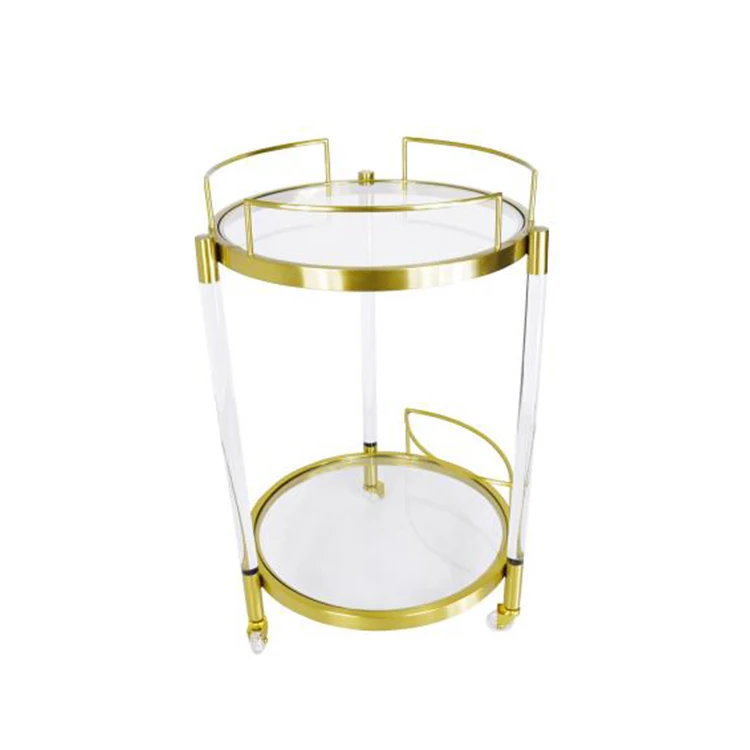 High Quality Bar Acrylic Bar Cart Trolley Snack Cart Double-layer Storage Round Wine Bar Trolley With Wheels