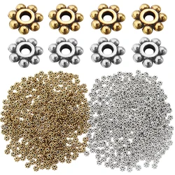 200pcs/lot 4mm Antique Gold/Silver Color Snowflake Spacer Beads Metal Flat Bead for Jewelry Making DIY Bracelets Necklace 25g