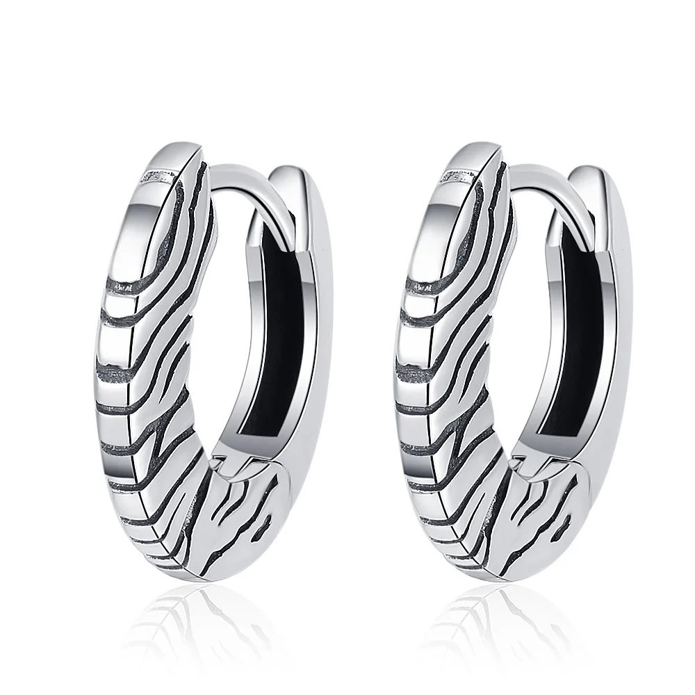 925 Sterling Silver Vintage Zebra Tiger Pattern Round Hoop Earring Huggies Personality Ear Buckle For Women Fine Jewelry Gift