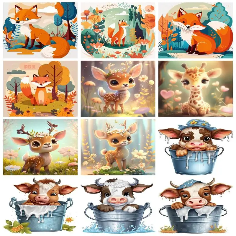 

RUOPOTY Painting By Numbers For Beginner Kits Cute anime hand-painted foxes, deer, and cows For Home Decor