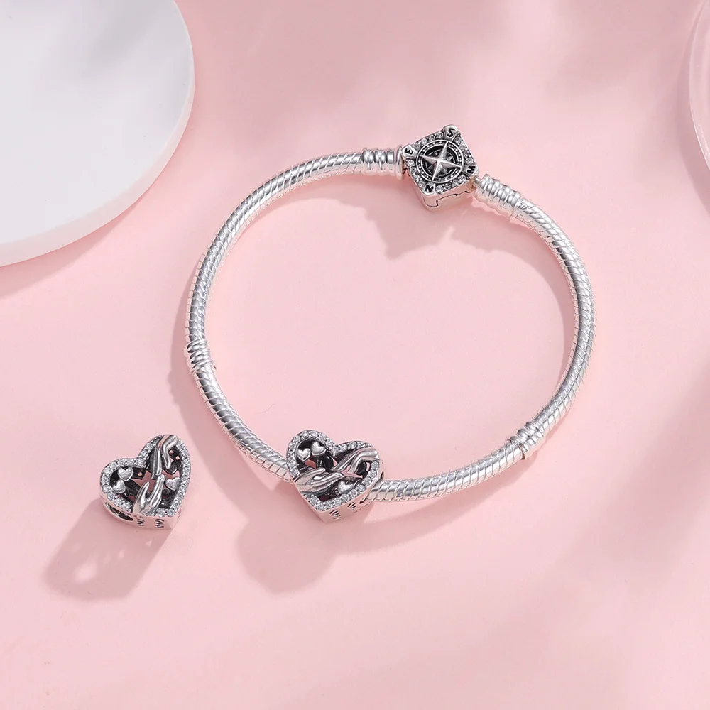 925 Sterling Silver Hand-in-Hand Love Beads Fit Original Bracelet Hypoallergenic Charm For Women DIY Jewelry Making Gift