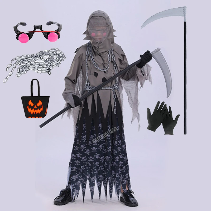 Disfraz de Cosplay de fantasma de Halloween para niñas y niños, capas con capucha de zombi de terror gótico, capa de fiesta del Día de los muertos
