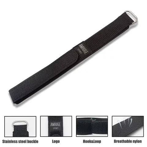 Amgirl-ナイロンスポーツウォッチ,18mm,20mm,22mm,耐水性および屋外用,ステンレス鋼バックル付き