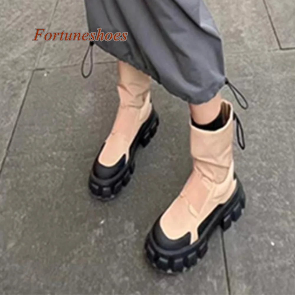 

Patchwork Slip On Women Boots Mid Calf Round Toe Chunky Heel Boots Spring/autumn Fashion Casual Comfortable 2024 Newest Boots