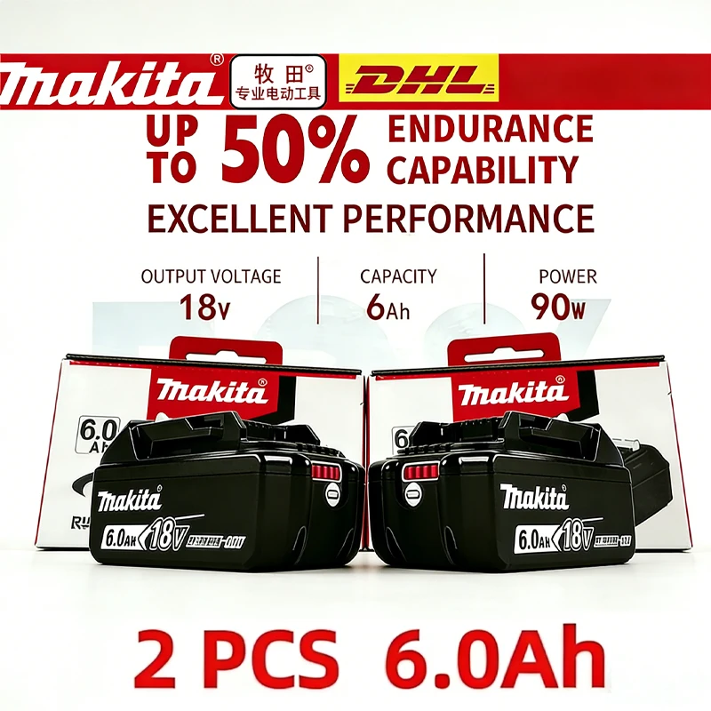 

6000mAh Genuine Makita 18V LXT 6.0Ah Li-ion Rechargeable Battery, Replacement for BL1840 BL1850 BL1860 Power Tool Battery