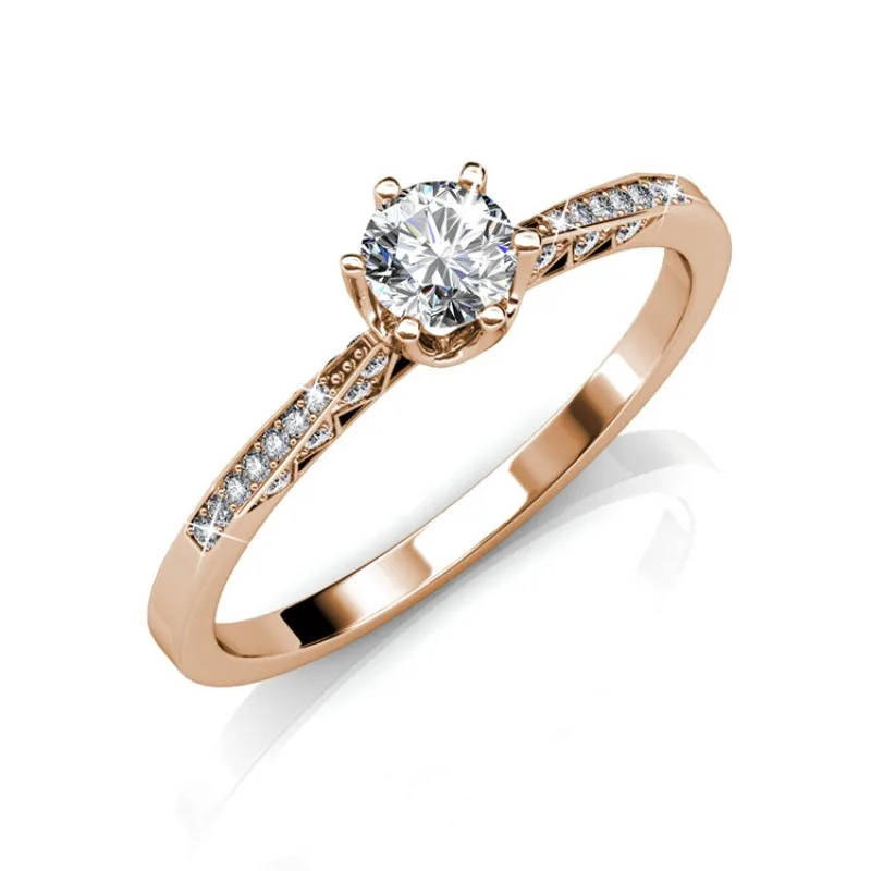 

Daisini Classic 6 Claws Ring with Swarovski Crystals for Women Simple Elegant Design Eternity Wedding Rings Brilliant Jewelry