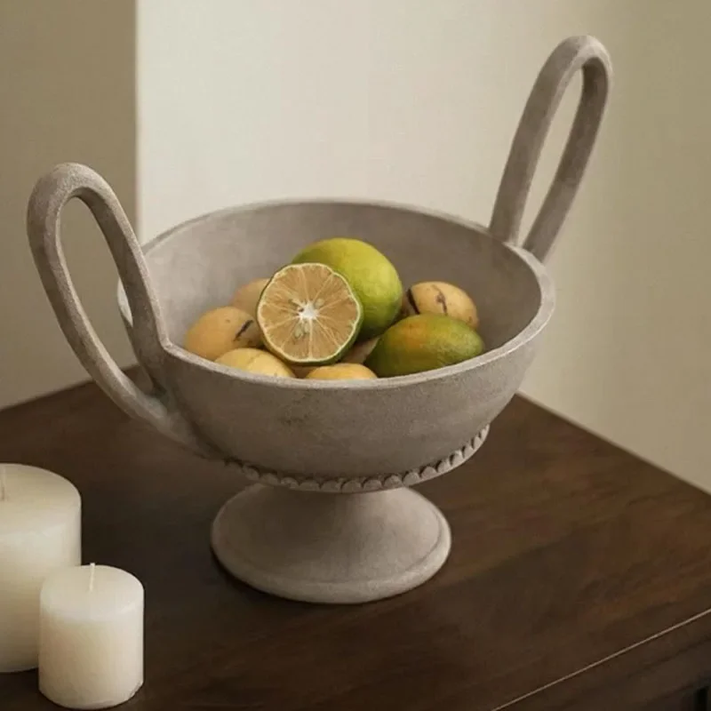 Antique Resin Double Ear High Foot Fruit Tray Decoration Home Livingroom Coffee Table Fruit Bowl Ornaments Sales Office Crafts