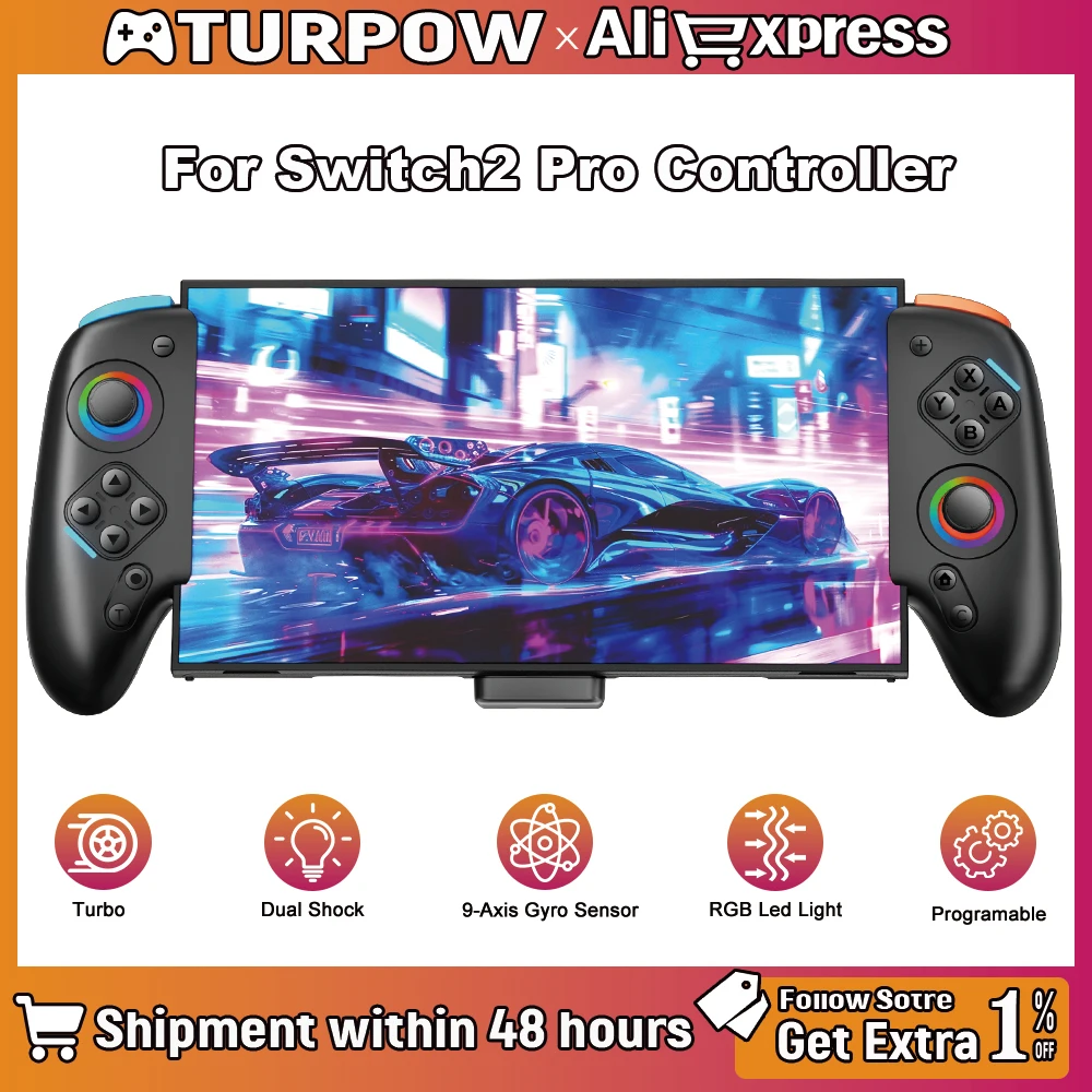 Controller For Nintendo Switch 2 Pro RGB Wired Joy-Controller 9-Axis Gyro Sensor Joypad Turbo Programable Game Pad Joystick