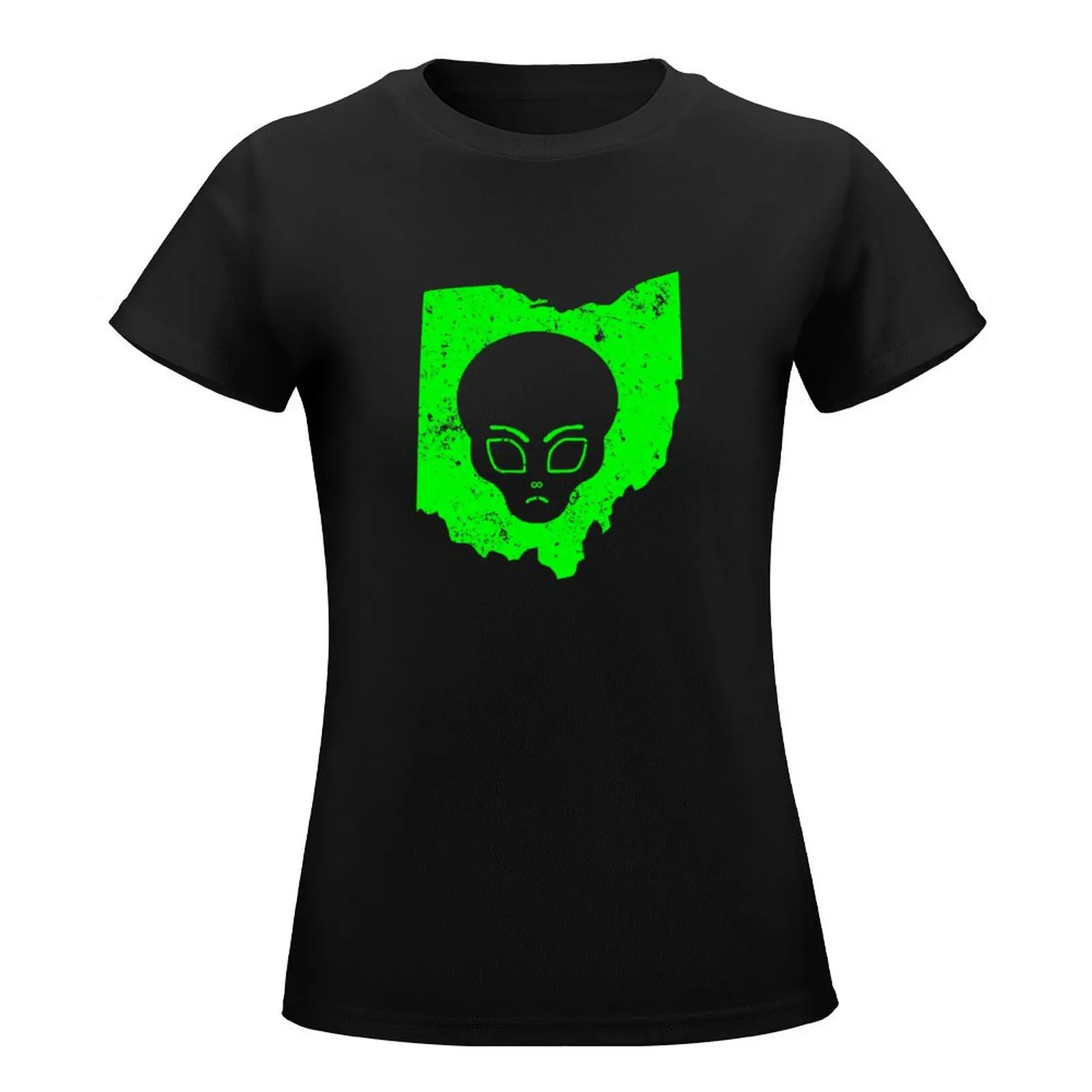 UFO Conspiracy Design Green Alien Ohio Cute Alien T-Shirt lady clothes shirts graphic tees Aesthetic clothing Women's t-shirt