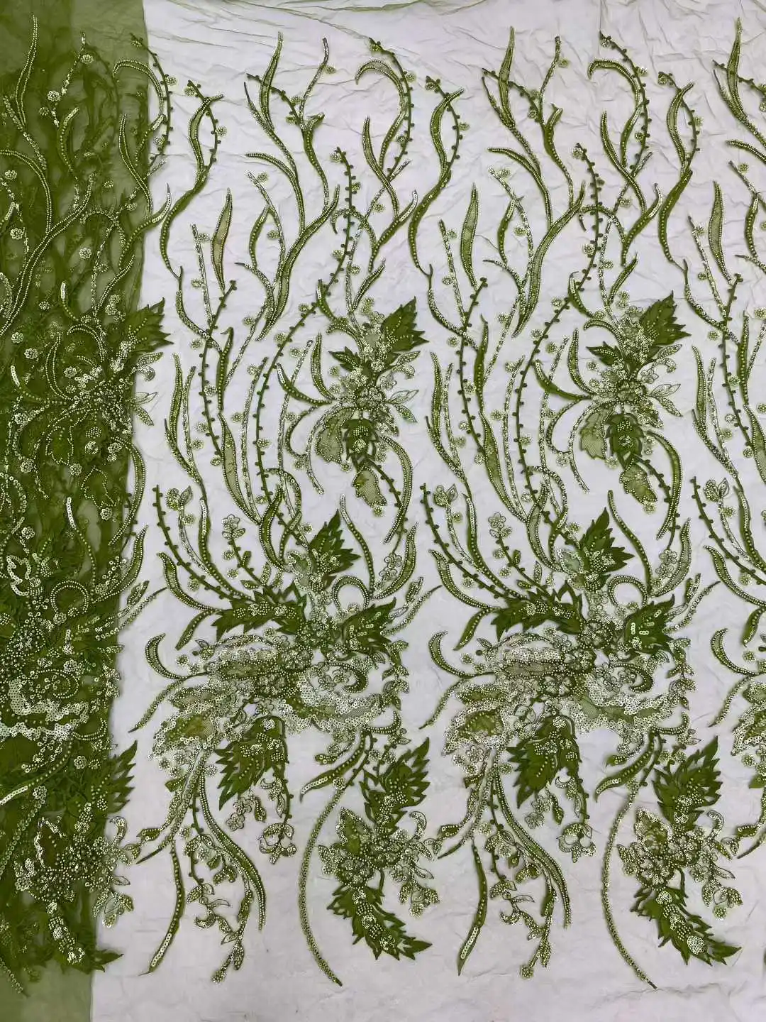 New Luxurious Nigerian African Groom Beaded Lace Fabric Gold French Sequined Lace Fabric Suitable for Formal Dress Sewing 1929