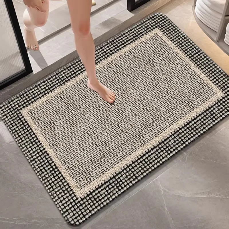 Bathroom Rug Super Absorbent Carpet Minimalist Style Rugs Retro Plaid Restroom Non-slip Floor Mat Home Decoration Diatom Mud Mat