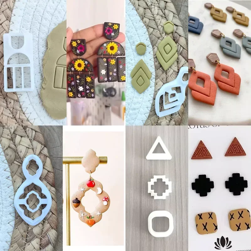 Geometric Shape Polymer Clay Earrings Cutters Abstract Clay Embossing Molds for Handmade Pendant Jewelry Necklace Making