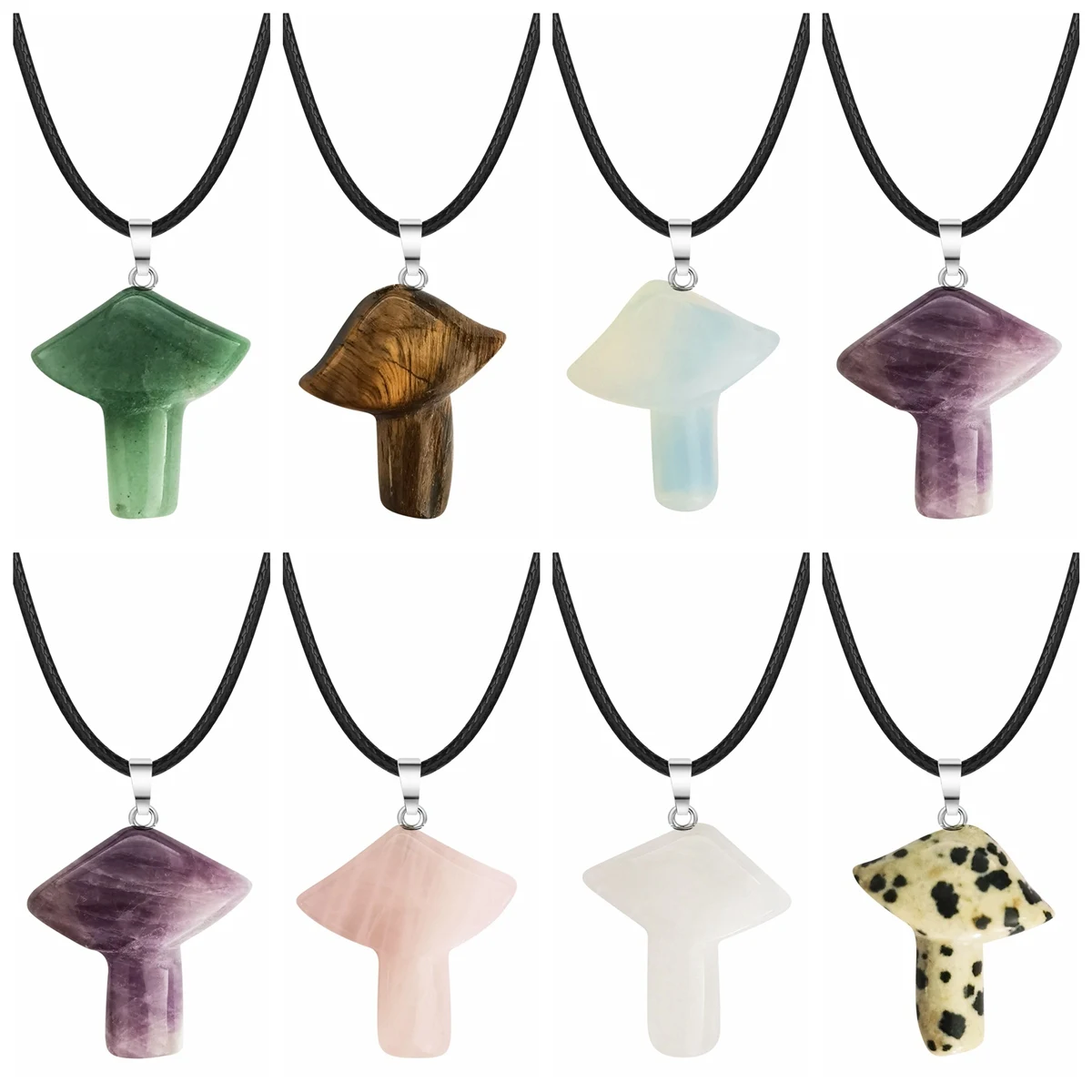 

Natural Gemstone Mushroom Pendant Necklace Handmade Sweet Fresh Y Choker Creative Bohemia Vaction Jewelry for Women Girls Teens