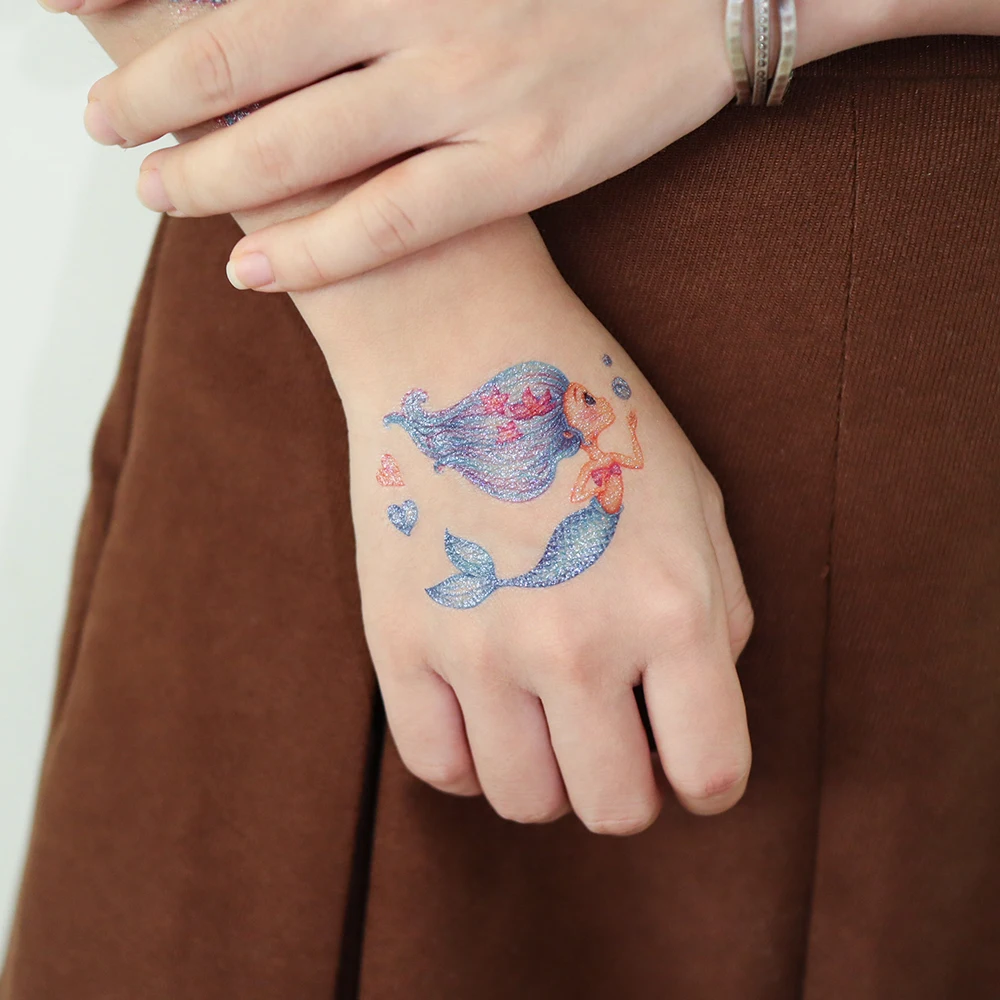 12 Sheets Waterproof Cartoon Temporary Tattoos Mermaid, Unicorn, Underwater World Cute Tattoo Stickers for Women Men Hand Tattoo