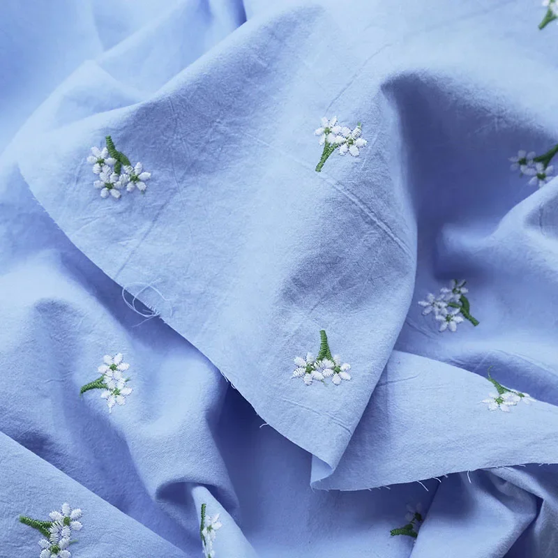 Cotton Daisy Embroidery Fabric Clothing Cheongsam Dress Handmade DIY Fabric by the Meter