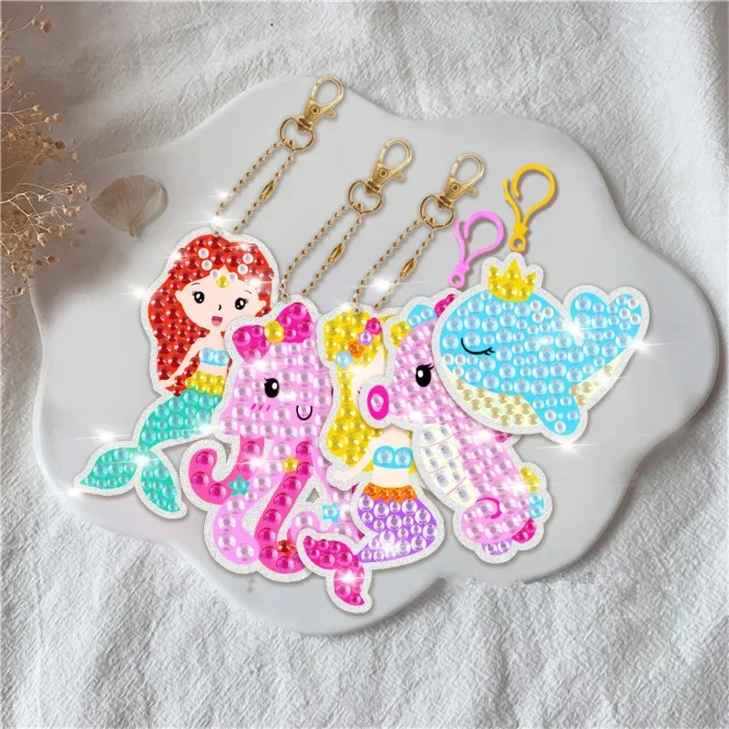 15 piece diamond painting handicraft set for children\'s handmade DIY mermaid animal keychain as a gift for children\'s