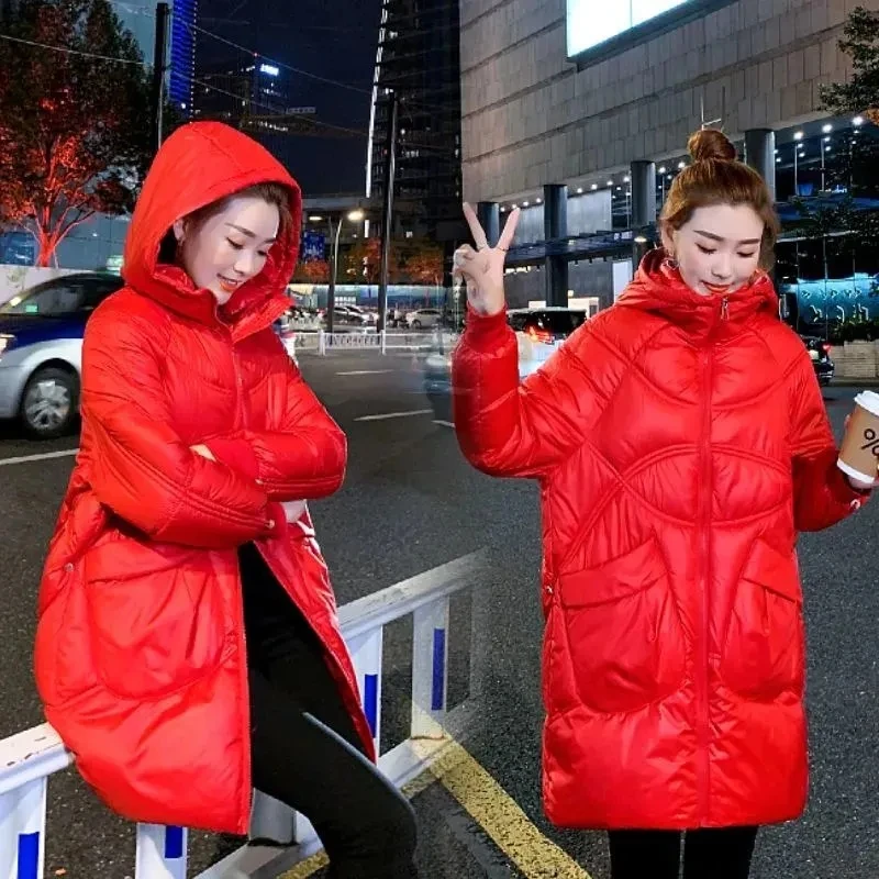 Imagem -04 - Cabolsa Feminino Acolchoado de Algodão Jaqueta Casual Solta Parkas Longo de Inverno Cabolsa Acolchoado Grosso e Quente Feminino Novo 2023