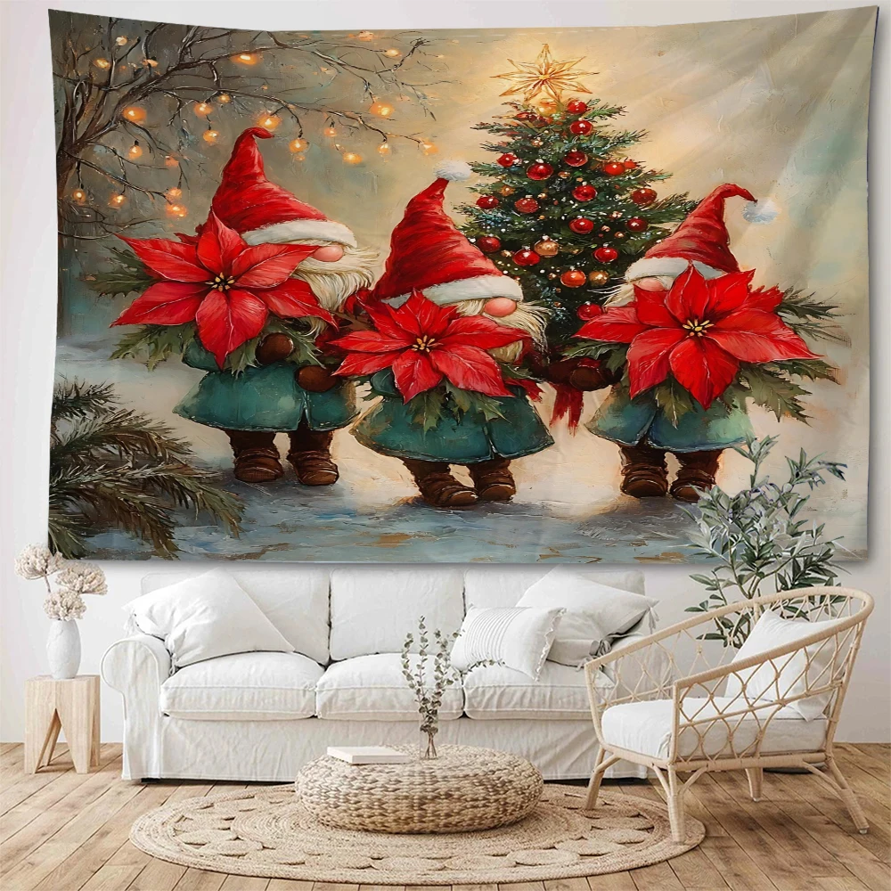 

Christmas dwarves give gifts, background decorations, tapestries, Christmas party atmosphere, background decorations, tapestries
