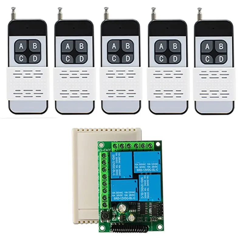 B24B 433Mhz RF Wireless Remote Control Switch AC 110V 120V 240V 220V 30A 4CH Relay For Garage Door Light Door Access System