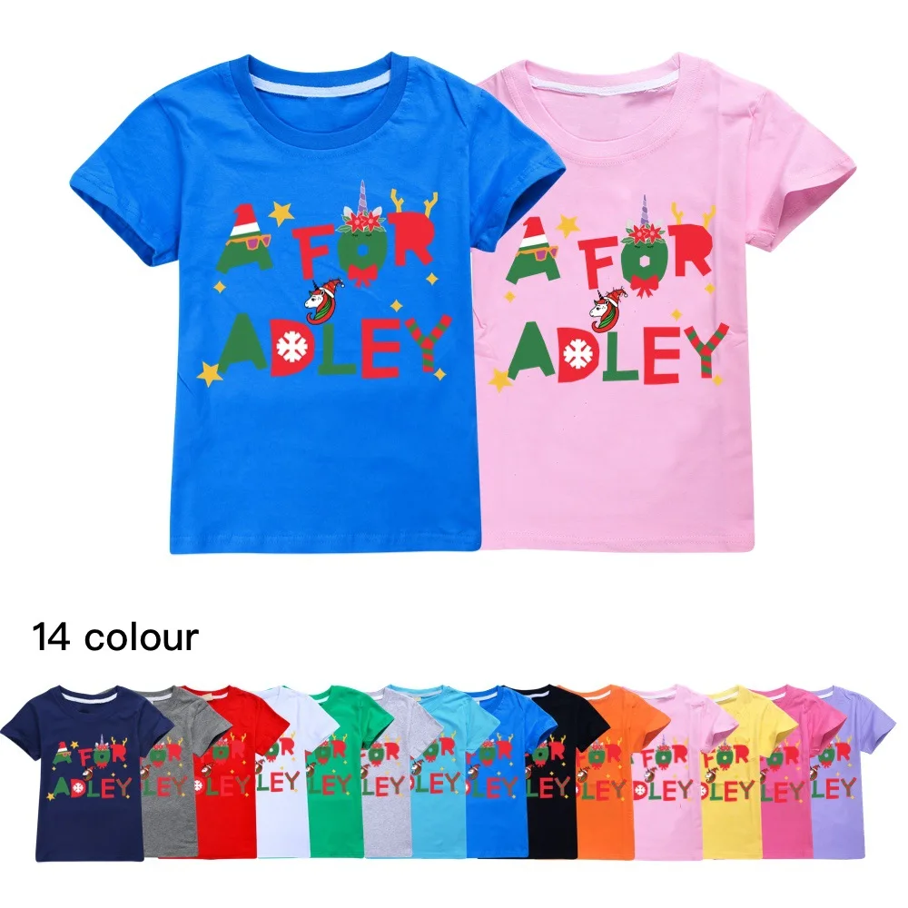 Newly Arrived Kids Short Sleeve A for Adley T-shirt Children's Clothing Boys Girls Clothes Printed Cartoon Casual Cotton Tops