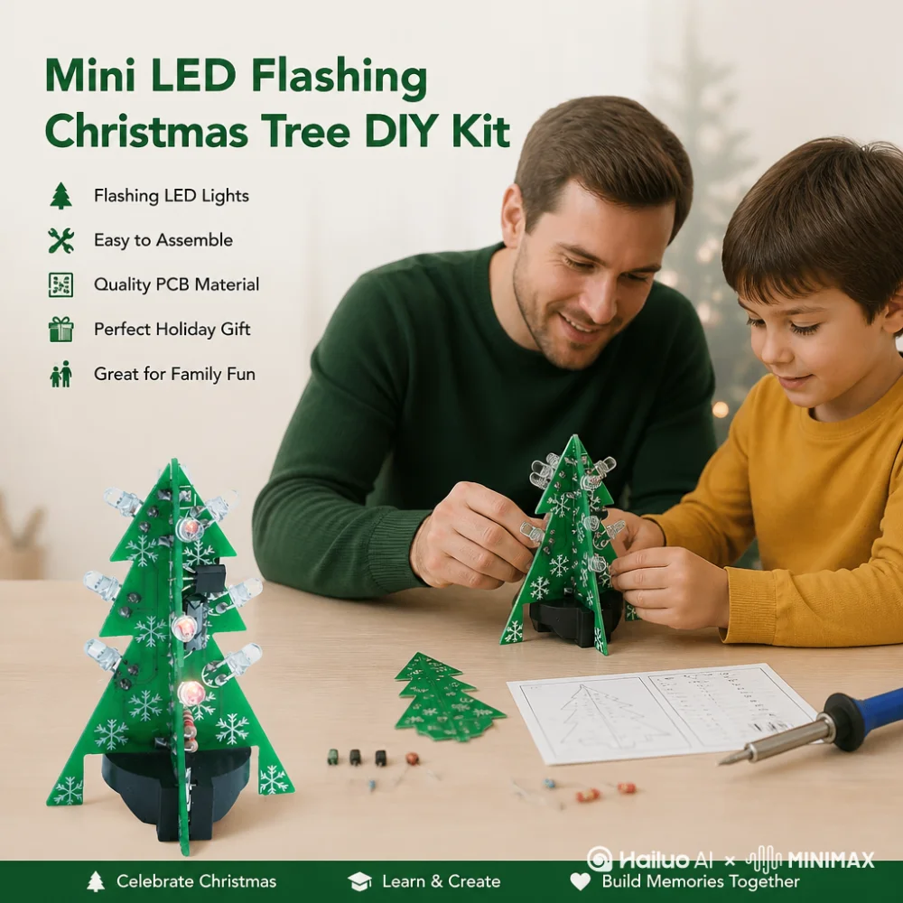 DIY Electronics Kit 3D Christmas Tree Soldering Practice Electronic Science Assembly Kit 3 Color Flashing LED PCB