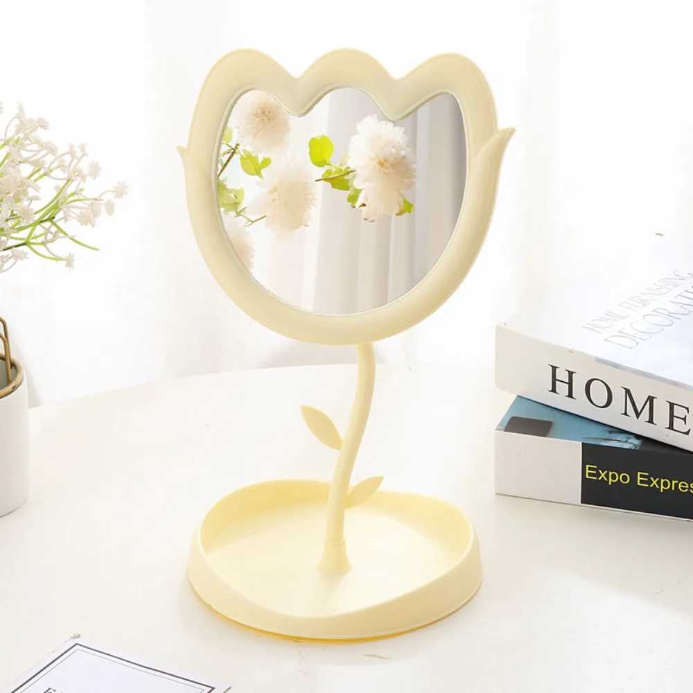 Niedlicher, tulpenförmiger Schminkspiegel, abnehmbarer, hochauflösender Desktop-Schminkspiegel, klassischer Blumentischspiegel, Schlafsaal
