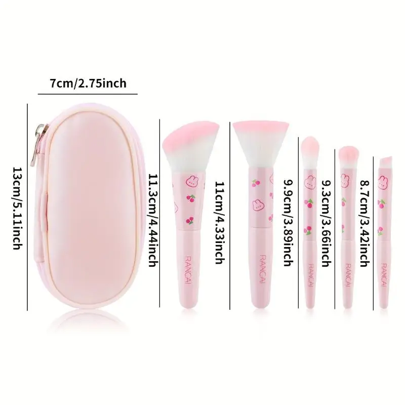 Set di pennelli per trucco compatto carino da 5 pezzi con custodia Pennello premium per fondotinta impeccabile, fard, ombretto Strumenti di bellezza per applicazioni