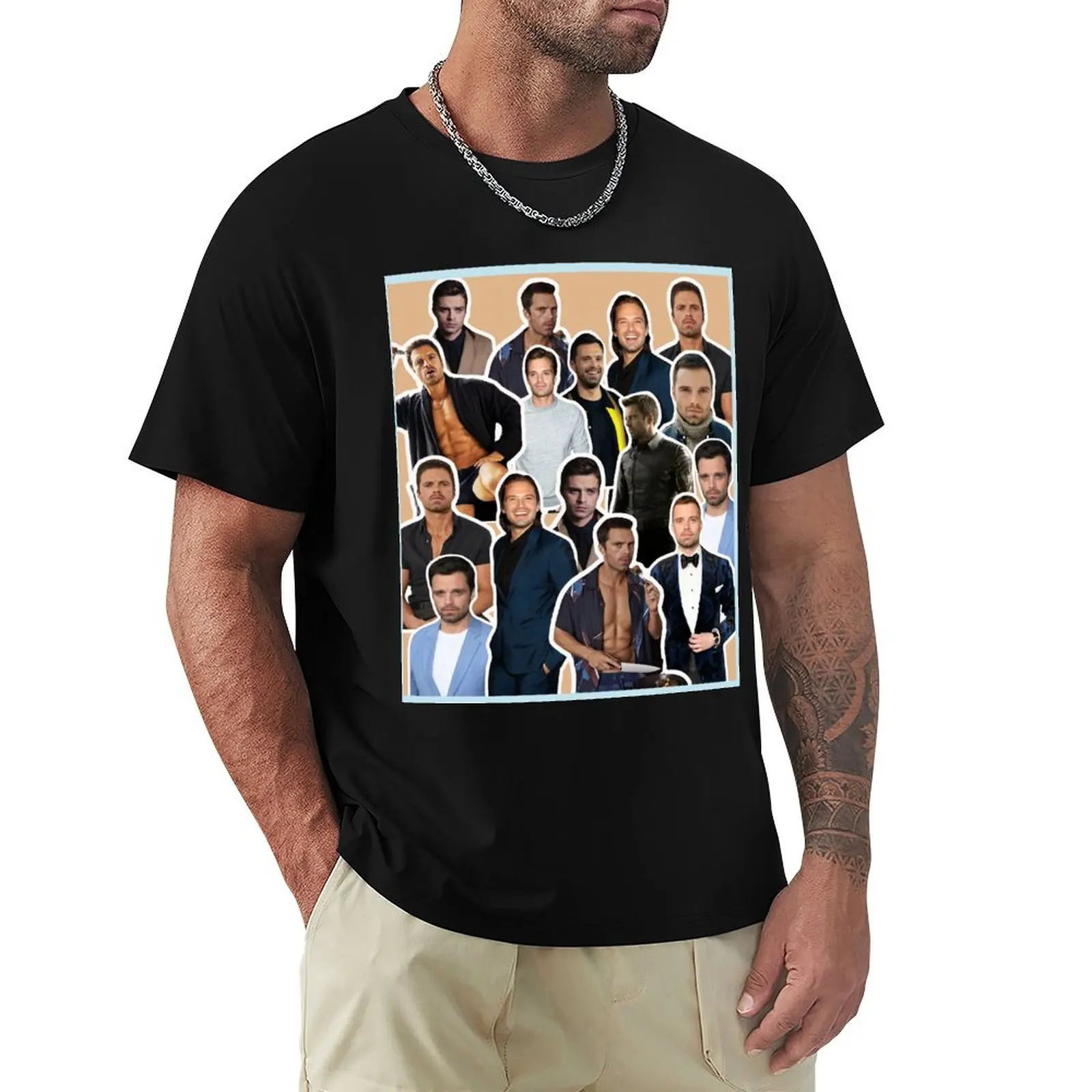 Sebastian Collage Art T-Shirt Everyday Wear Basic Short Sleeve Top