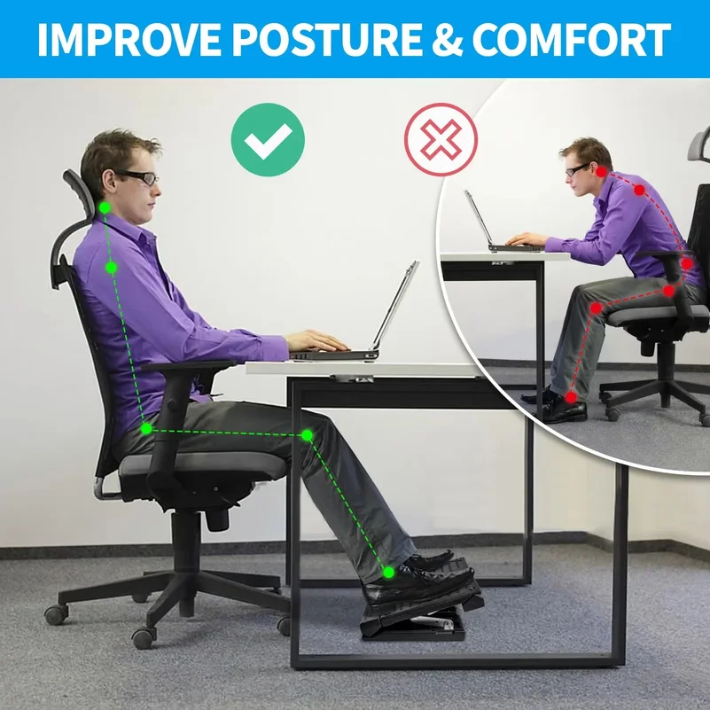 Under Desk Foot Rest at Work Height Adjustable Infinite Angle Ergonomic Foldable Footrest for Office Gaming
