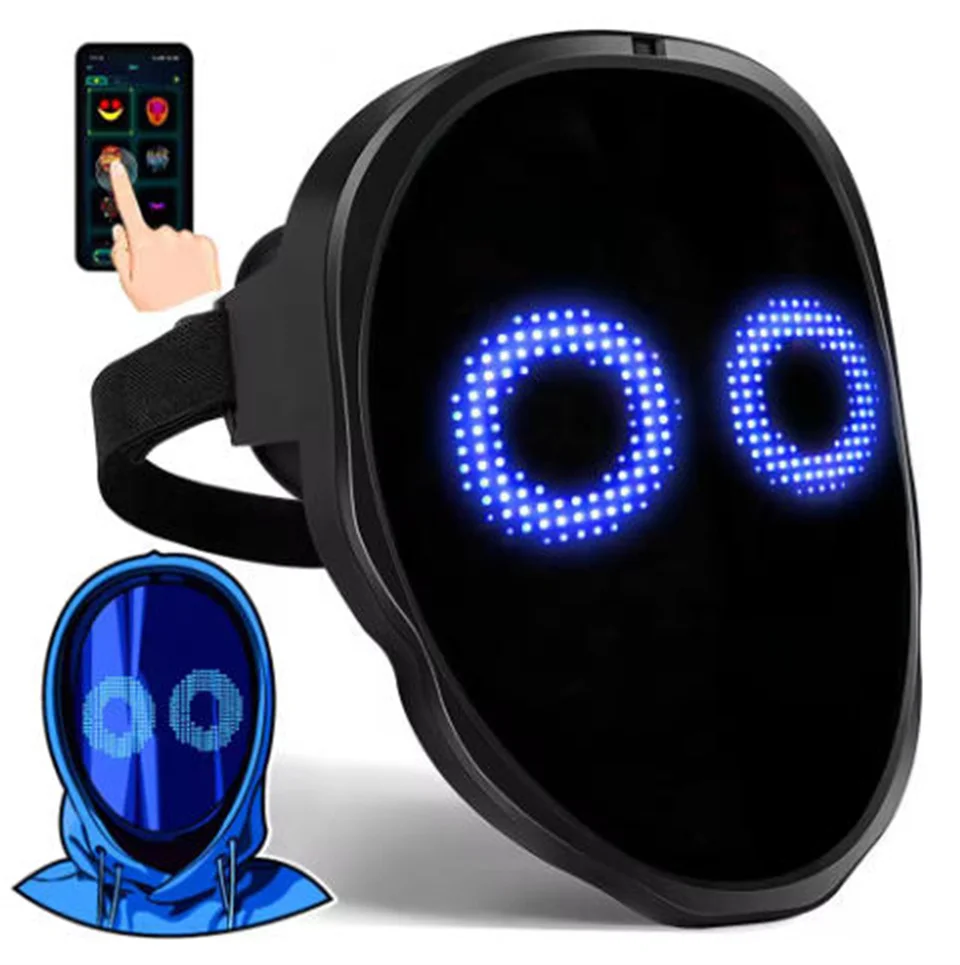 

Светодиодная маска с перезаряжаемым Bluetooth-совместимым приложением. Настраиваемая светодиодная маска. Маска-трансформер для лица с подсветкой. Унисекс-для взрослых.