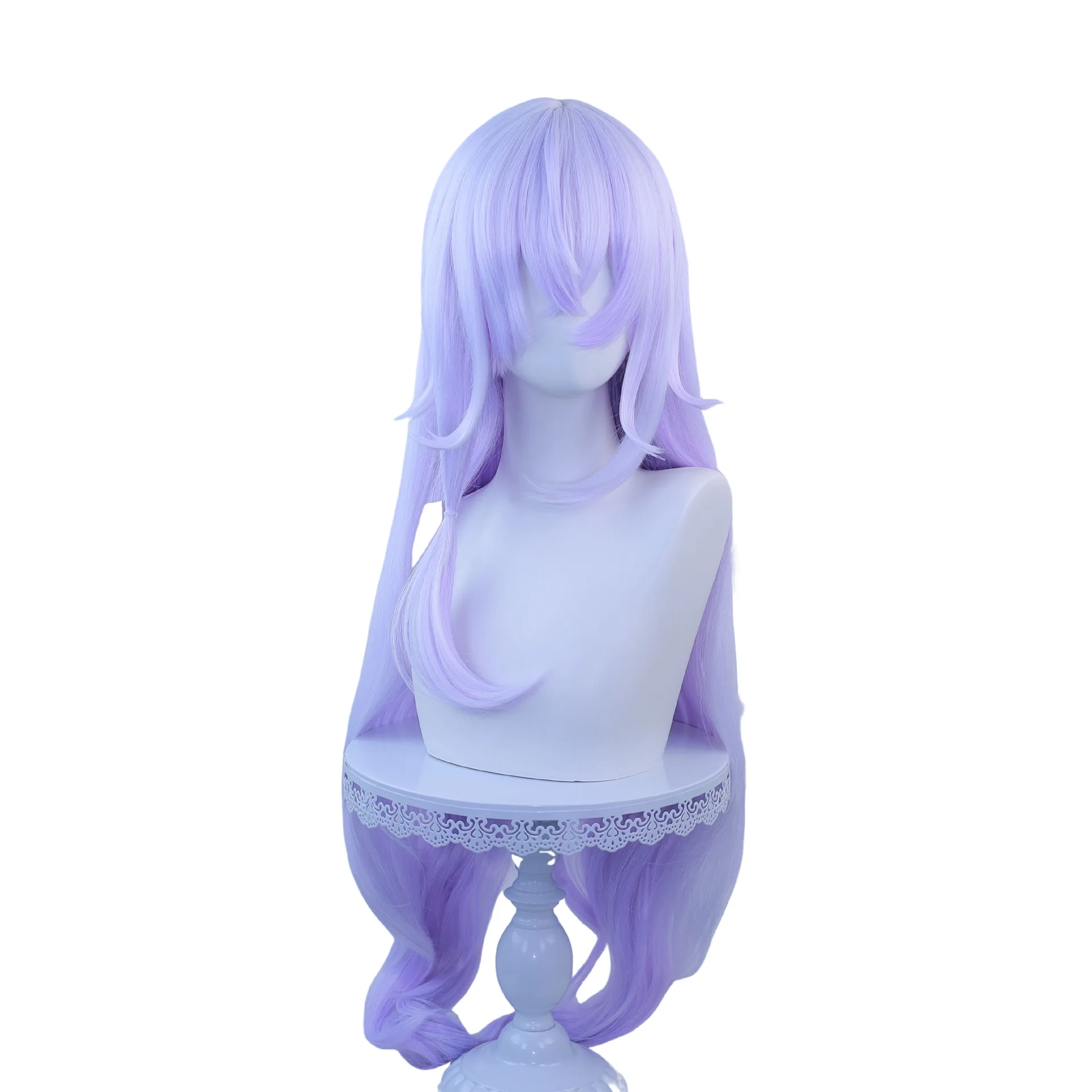 アニメコスプレウィッグ-ロングライトパープルグラデーションウェーブウィッグ-前髪付き-女性用-耐熱合成毛ウィッグ-ハロウィンパーティー用