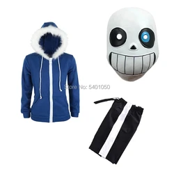 Sudadera con capucha de Cosplay de Undertale Sans, máscara de látex, abrigo azul de esqueleto fresco, disfraz de Halloween, chaqueta Unisex, tocado