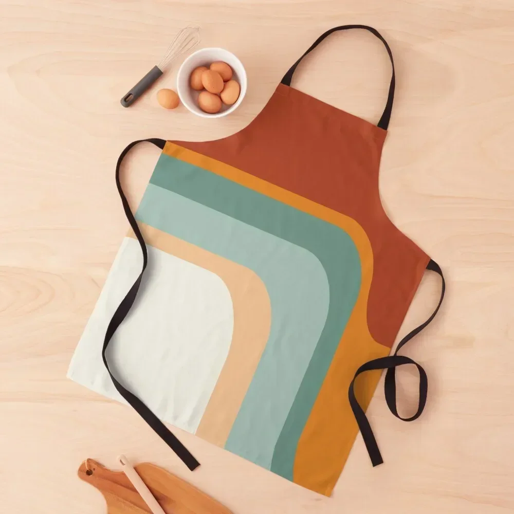 

Mid-Century Modern Rainbow Rust Orange Sage Mint Boho Apron For Cooking Kitchen accessories Women's Dress Customizable Apron