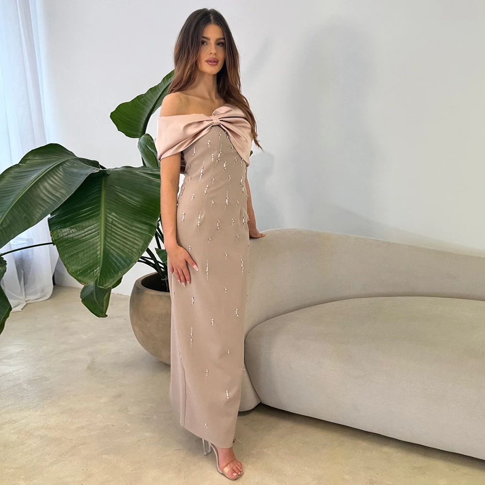 

Роскошное платье для выпускного вечера с открытыми плечами и бантом с кристаллами, макси-платья для выпускного вечера для женщин, 2024, вечерние платья до щиколотки