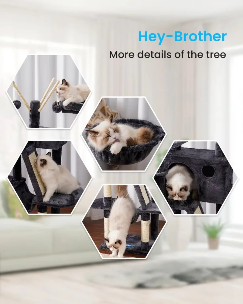 Cat Tree 53 Inch Cat Tower Indoor Cat House Padded Platform Bed Ball Large Comfort Apartment Hammock Hemp Scratch Post 3