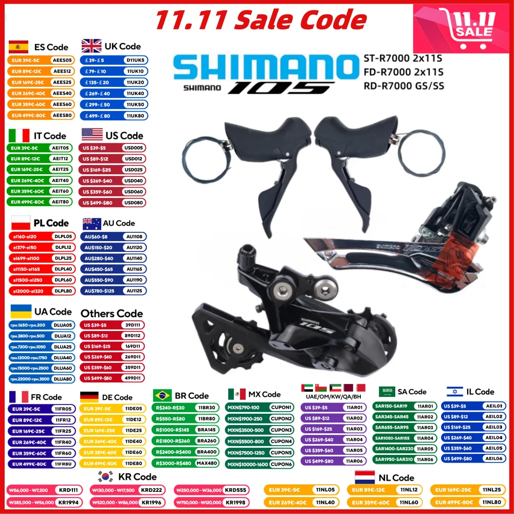 SHIMANO 105 R7000 Groupset 2x11S Shifter ST-R7000 Right/Left A Pair 11v Rear Derailleur RD-R7000 SS/GS FD-R7000 Front Derailleur