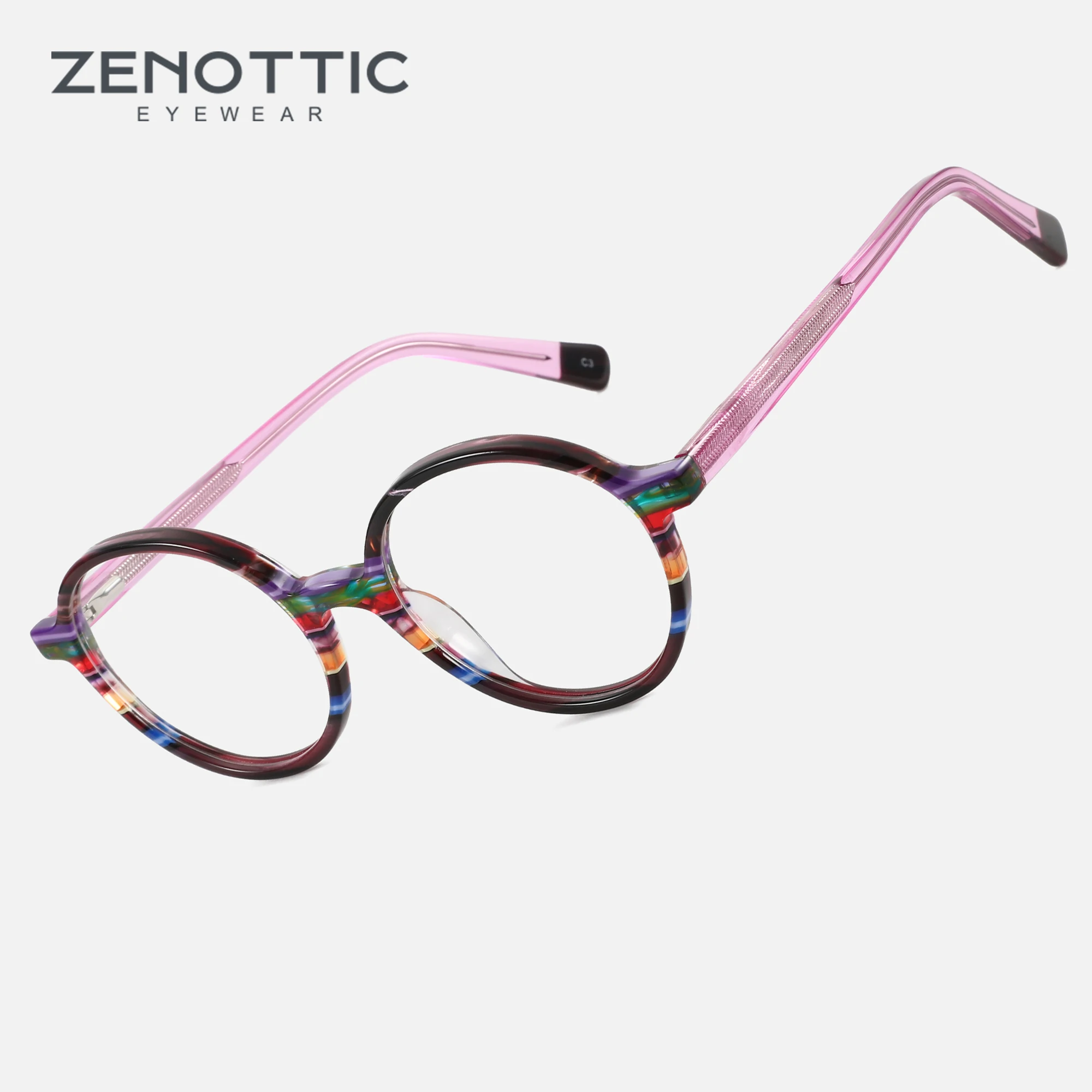 

ZENOTTIC Fashion Circular Spotted Pattern Optical Frame Unisex Acetate Glasses Trend Round Non-Prescription Eyeglasses A01070A