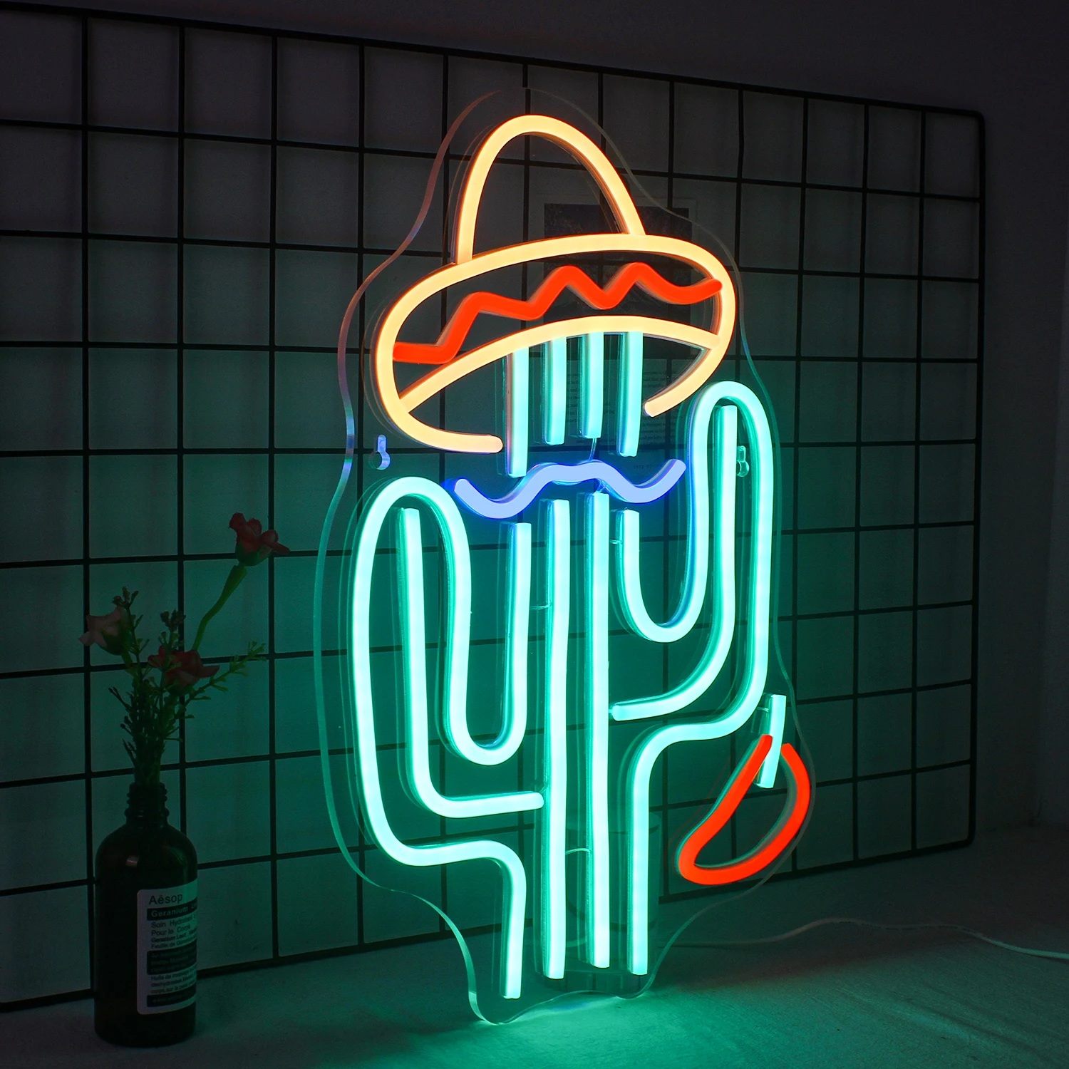 Cactus Cowboy Neon Sigh Green LED Lights For Wall Decoration Creative Panel Lamp USB Powered Neon Light Bedroom Kid Room Decor