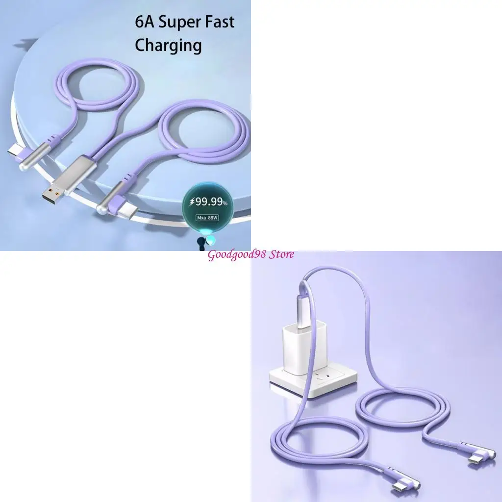 

66W USB Type C Splitter Charging Cable Double Port 480Mbps Flexible Silicone Cable