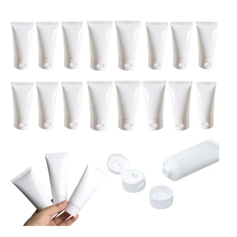 30Pcs 10ml-100ml Portable Flip Cap Screw Cap Right Hose Cosmetics Conditioner Face Wash Shower Lotion Package White Refillable