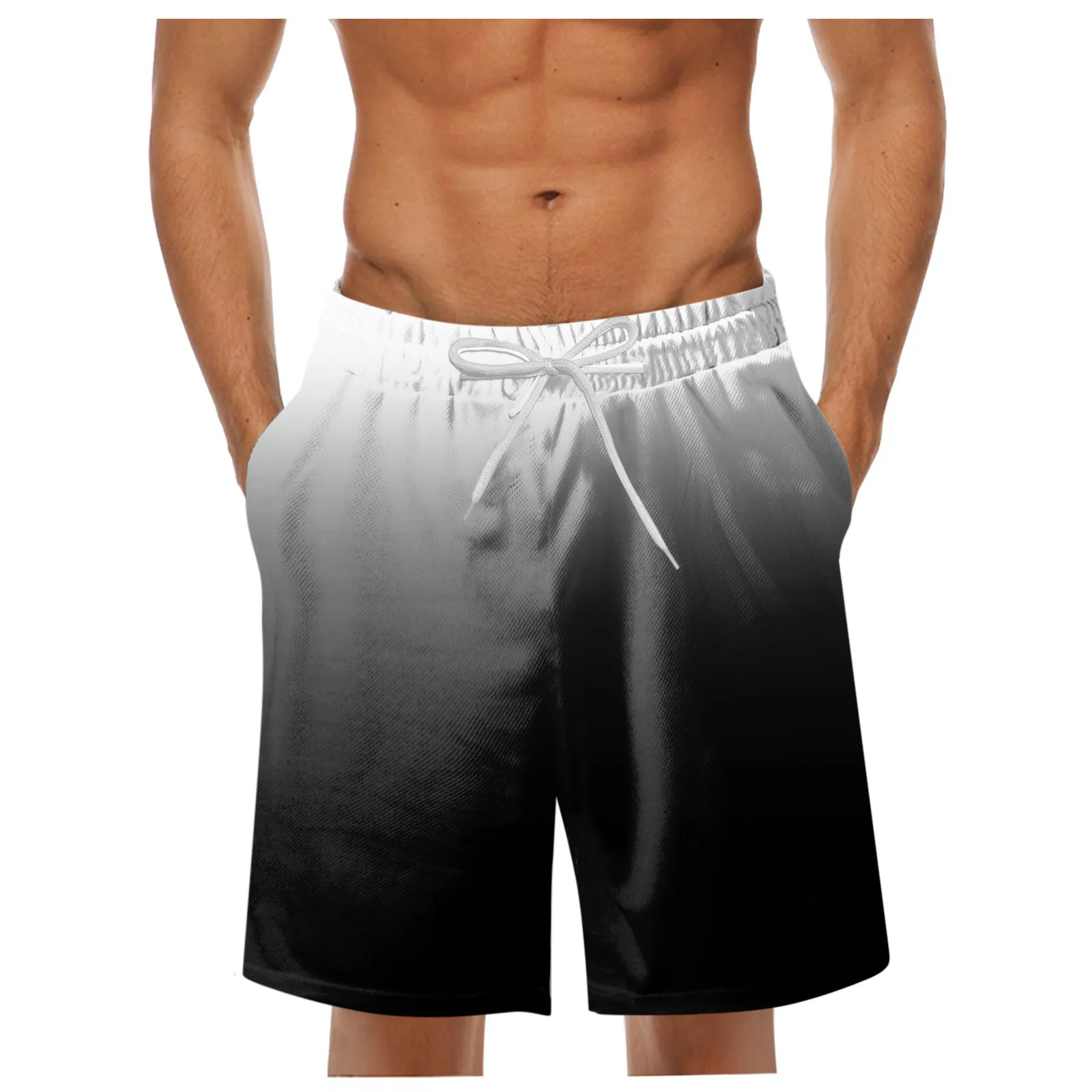 Mens Gradient Board Shorts Summer Hawaii Holiday Beach Shorts With Pockets Loose Drawstring Gym Sports Jogger Casual Short Pants