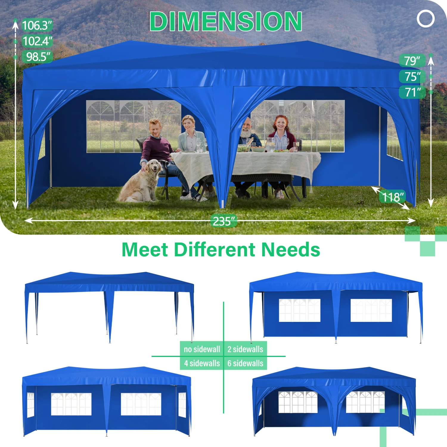 

10x20 Pop Up Canopy Tent with 6 Sidewalls, Waterproof Outdoor Commercial Tent for Parties, Adjustable Heights, Carry Bag, Sand B