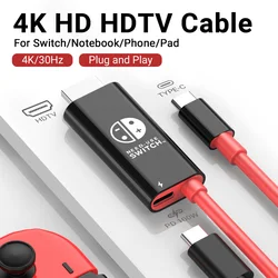 Stacja dokująca 2M/6,6 ft z wyjściem 1080P @ 30Hz, Adapter USB C do HDMI z ładowaniem 100W PD dla przełącznika Nintendo/Oded, parowy pokład