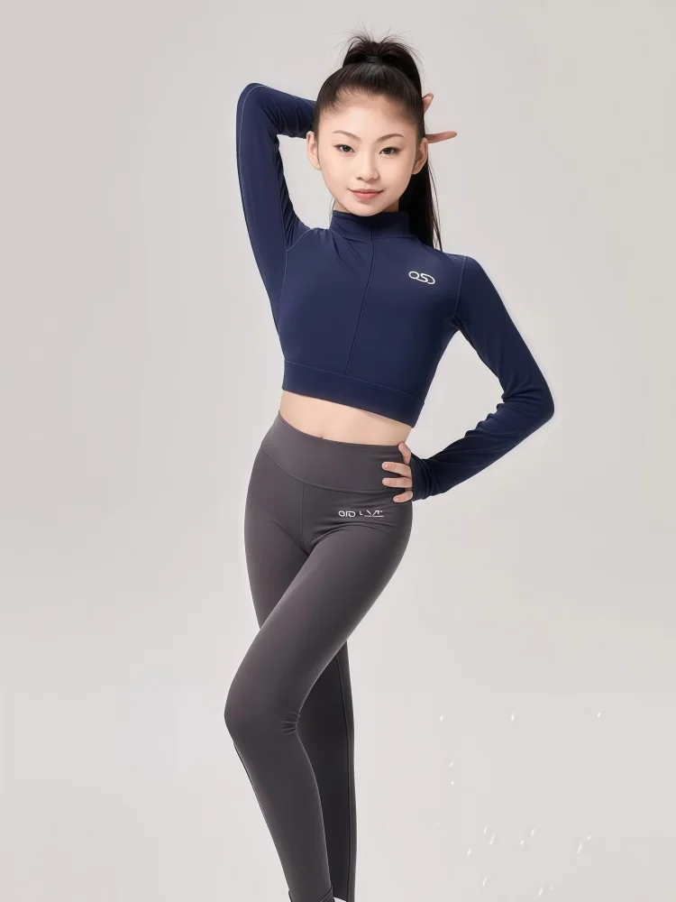 girls-latin-dance-outfit-autumn-new-style-beautiful-back-long-sleeve-quick-dry-slim-fit-yoga-pants-children's-dancewear