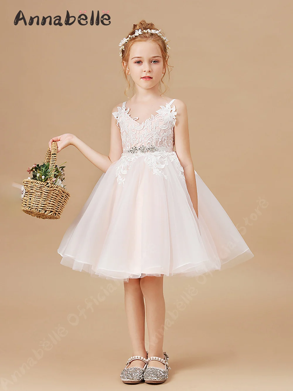 

Annabelle Flower Girl Dresses V-Neck Spaghetti Strap Wedding Dress For Girl Summer Priness Dress Girls' Host Costumes