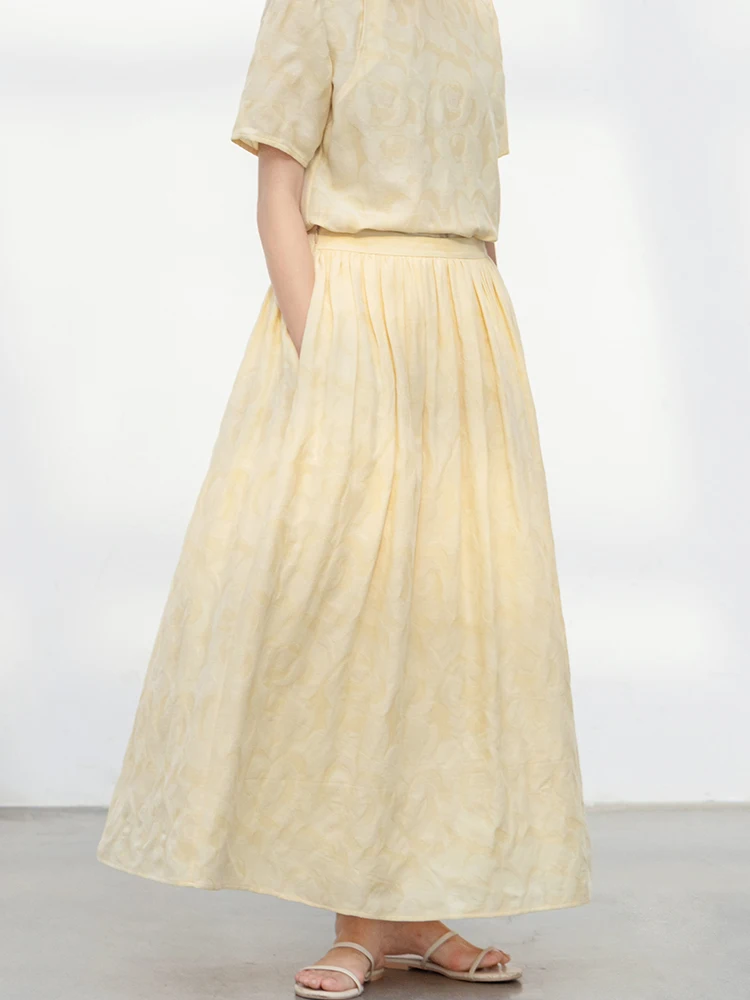 

Новая коллекция Le: Летняя тонкая юбка А-силуэта из двухслойного шелкового трикотажа с вышивкой, высокая талия, длинная юбка