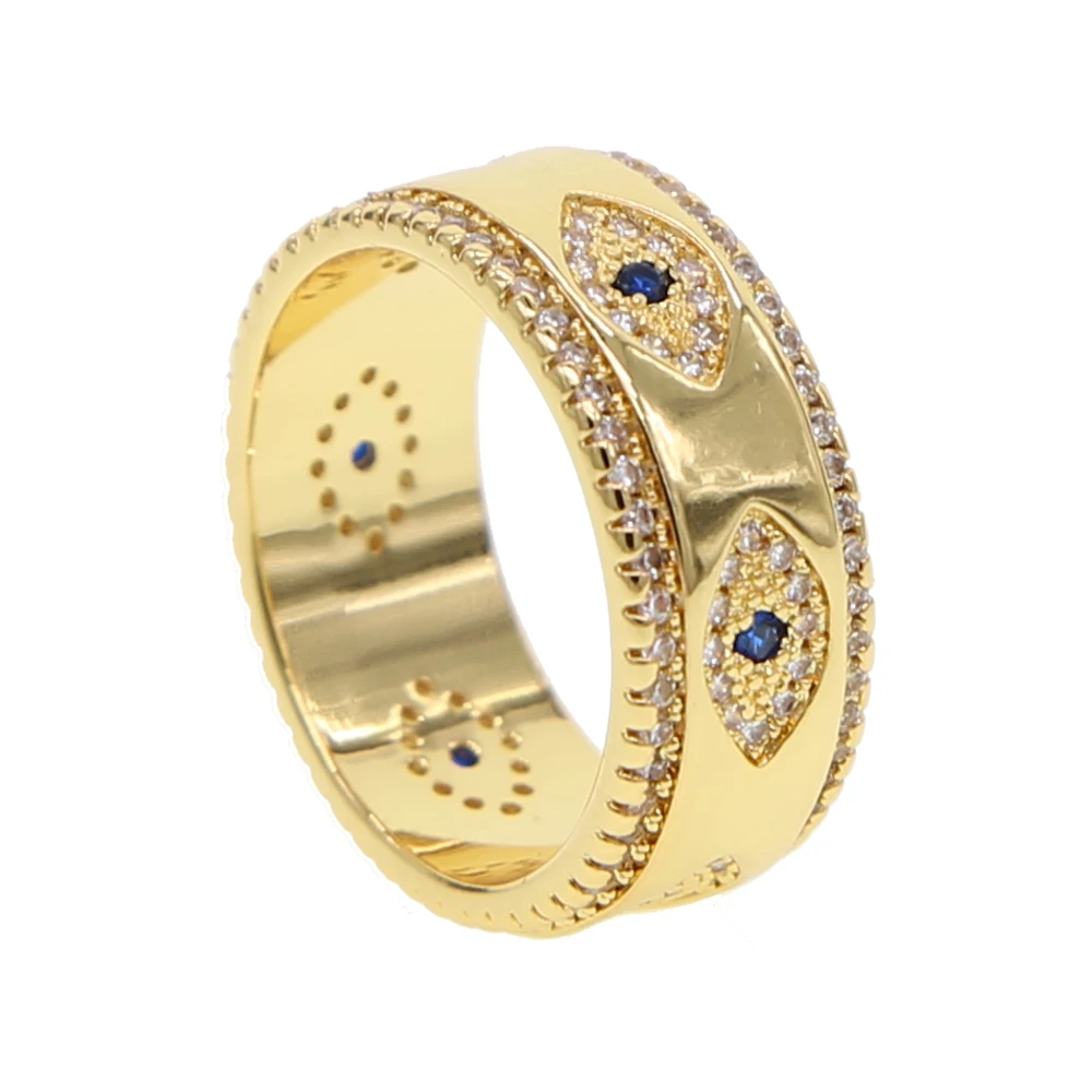 2026 High Quality Gold Color Evil Eye CZ Band Wide Engagement Ring For Women Dainty Fashion Stacking Stack Midi Finger Jewelry