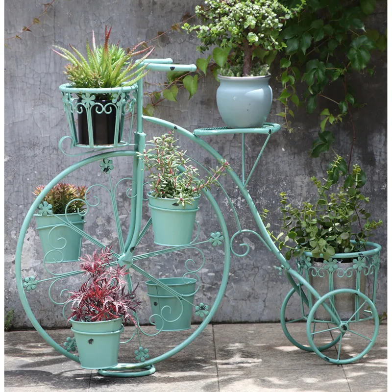 Creative European Indoor Gardening Iron Bicycle Plant Stand Multi-layered Balcony Flower Shelf Floor Type Durable Plant Rack