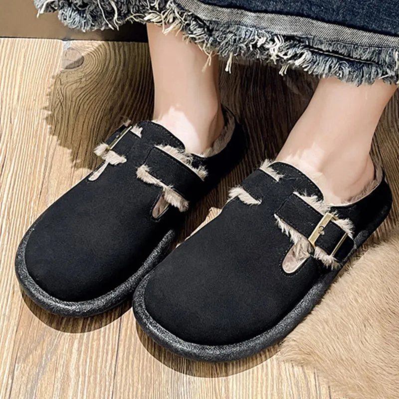 Pelliccia Boston zoccoli pantofola per le donne 2023 inverno nuova soletta in gomma pantofole in peluche con supporto per arco Cozy Home Furry Suede