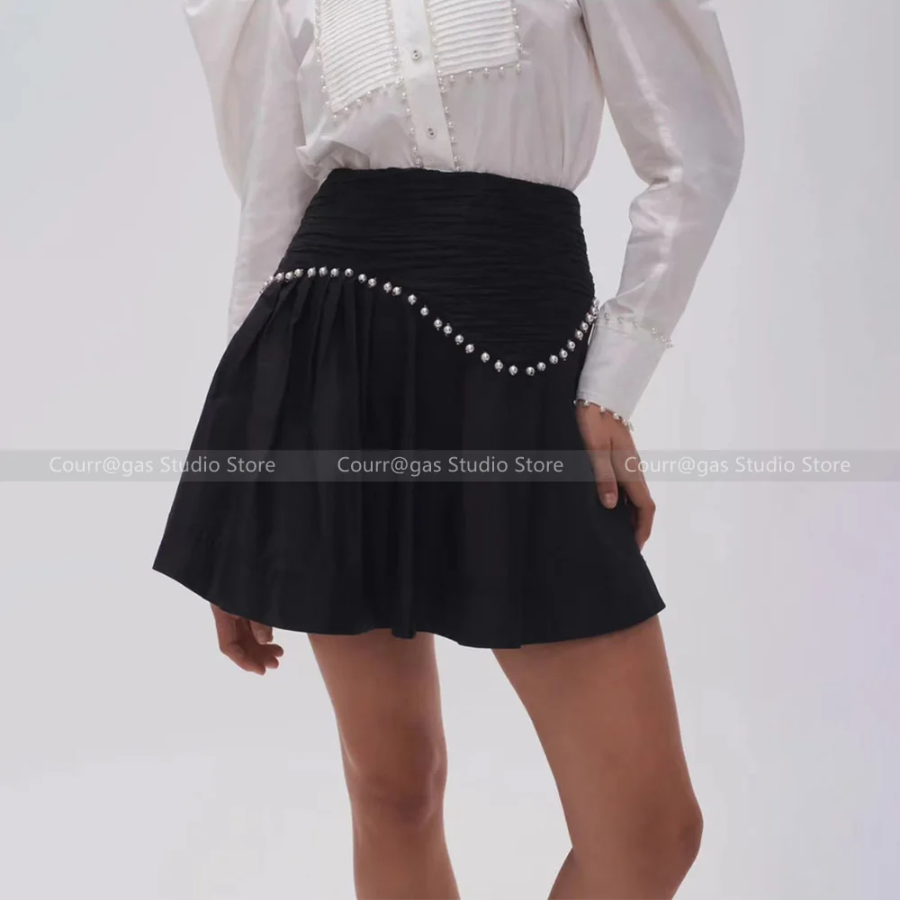 Australia's new niche light luxury Heavy work pearl layers temperament versatile half-skirt female